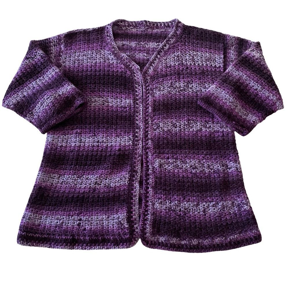 Handmade Crochet Open Front Sweater Cardigan Purple